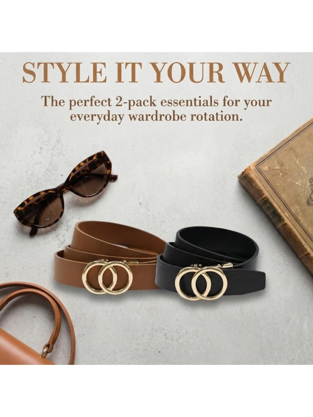 2-Pack Women's Genuine Leather Slim Waist Belts with Gold Buckle | Versatile for - Picture 8 of 8